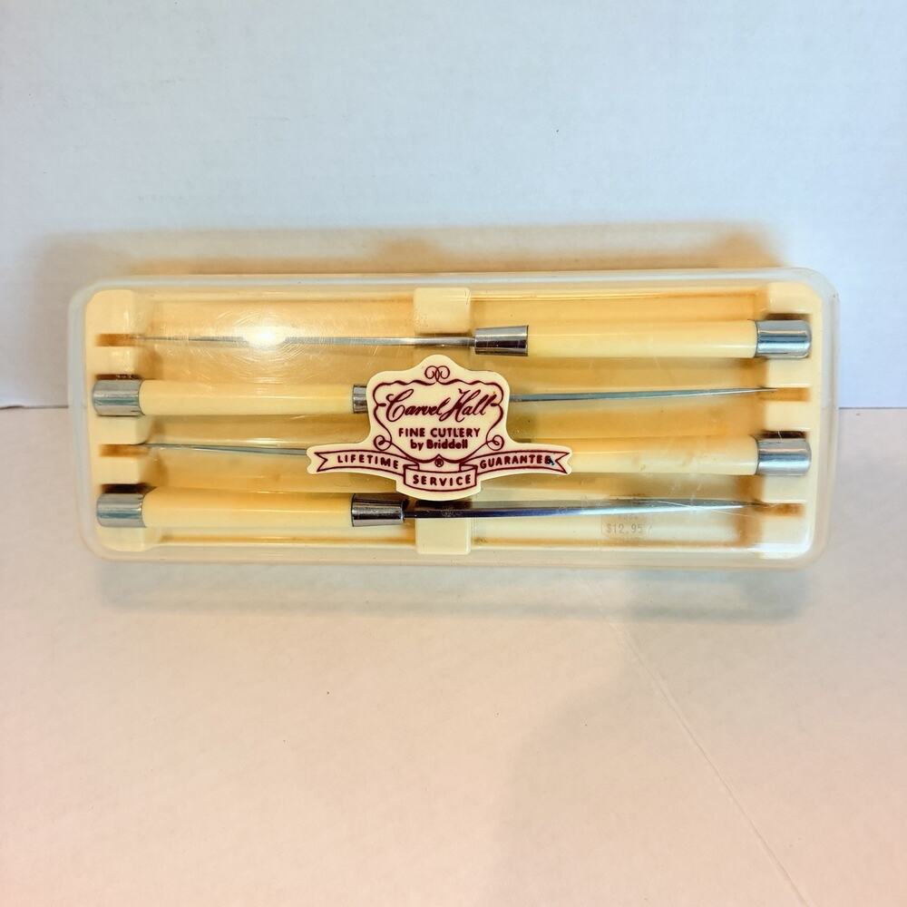 Carvel Hall Briddell Steak Knife Set 4 Piece Vintage Mid Century Ivory Chrome